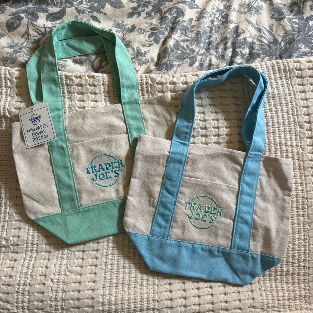 Trader Joe’s Mini Pastel Canvas Tote Bag - Blue and Green